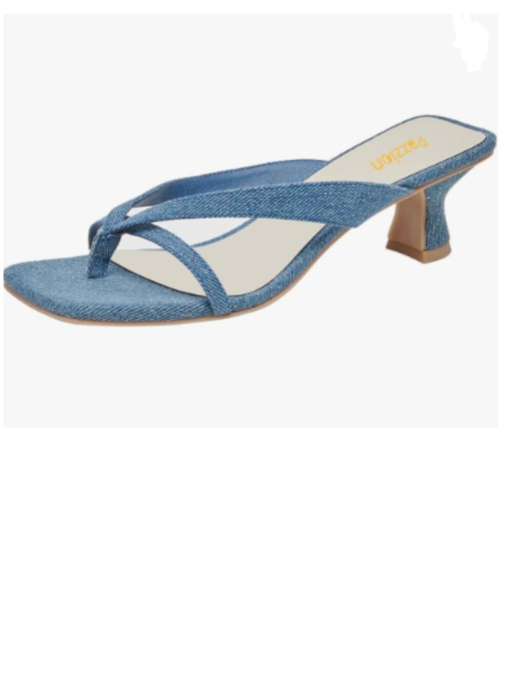 Pazzion Denim Blue Open Square Toe Mid Heel Flip Flop Sandals Slip On Slippers